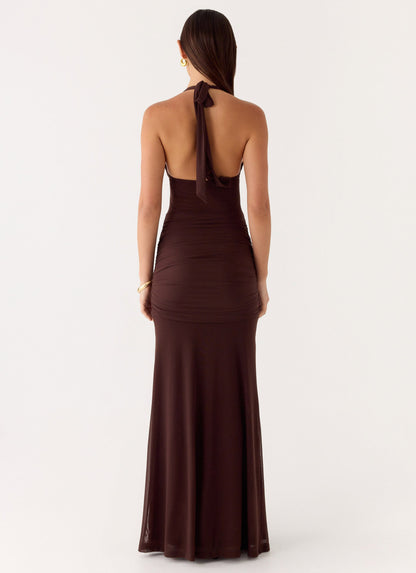 Miyah Halter Hardware Maxi Dress - Chocolate
